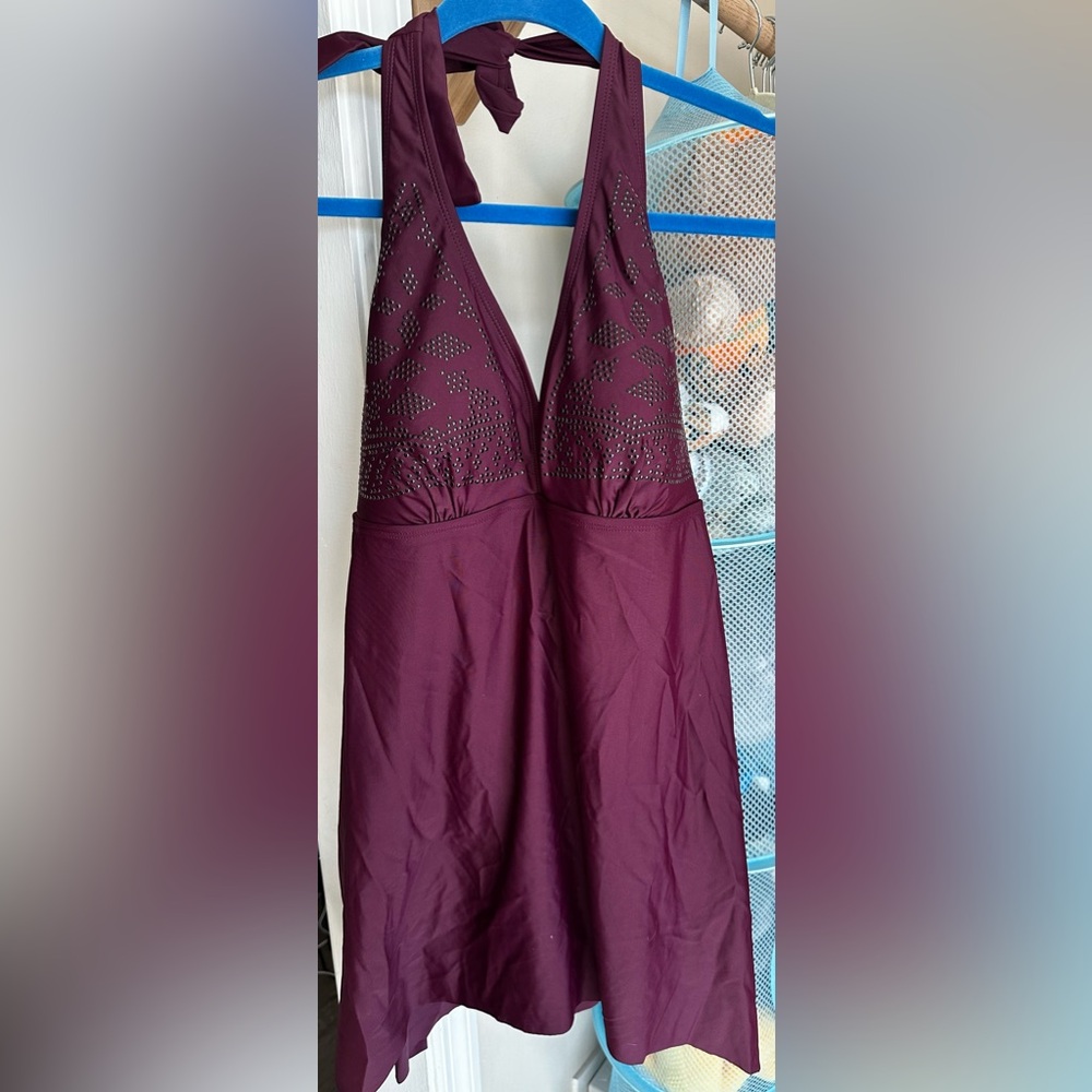 Burgundy one piece my swim body swimsuit with Studded Details